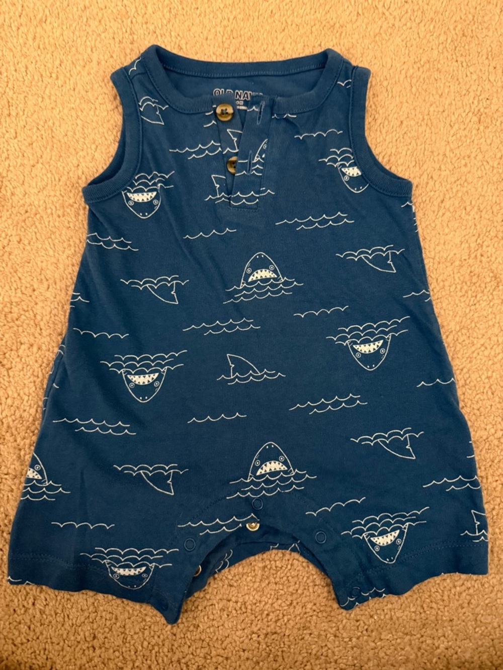 Old Navy Baby Boy Navy Blue Shark Print Sleeveless Romper